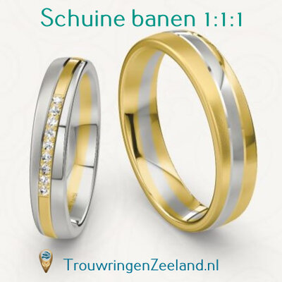 Trouwringen met scheidingsvoegen schuin 1-1-1