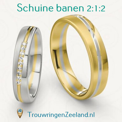 Trouwringen met scheidingsvoegen schuin 2-1-2