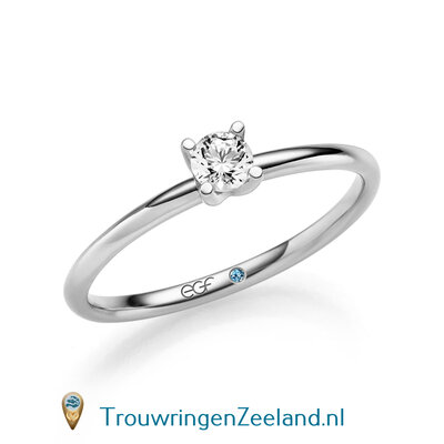 Verlovingsring in 14/18 karaat witgoud met 1 x 0,20 ct briljant geslepen diamant kwaliteit TW/SI in een 4 puntzetting