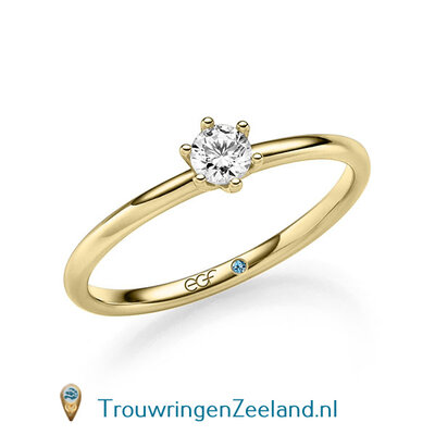 Verlovingsring in 14 of 18 karaat geelgoud met 1 x 0,20 ct topsteen diamant in een 6 punt zetting